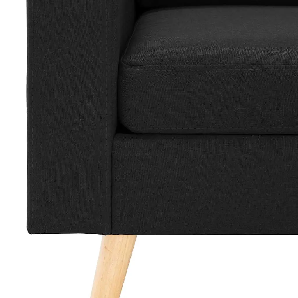 2-Seater Sofa Black Fabric Upholstered Padded Cushions Wooden Frame Living Room
