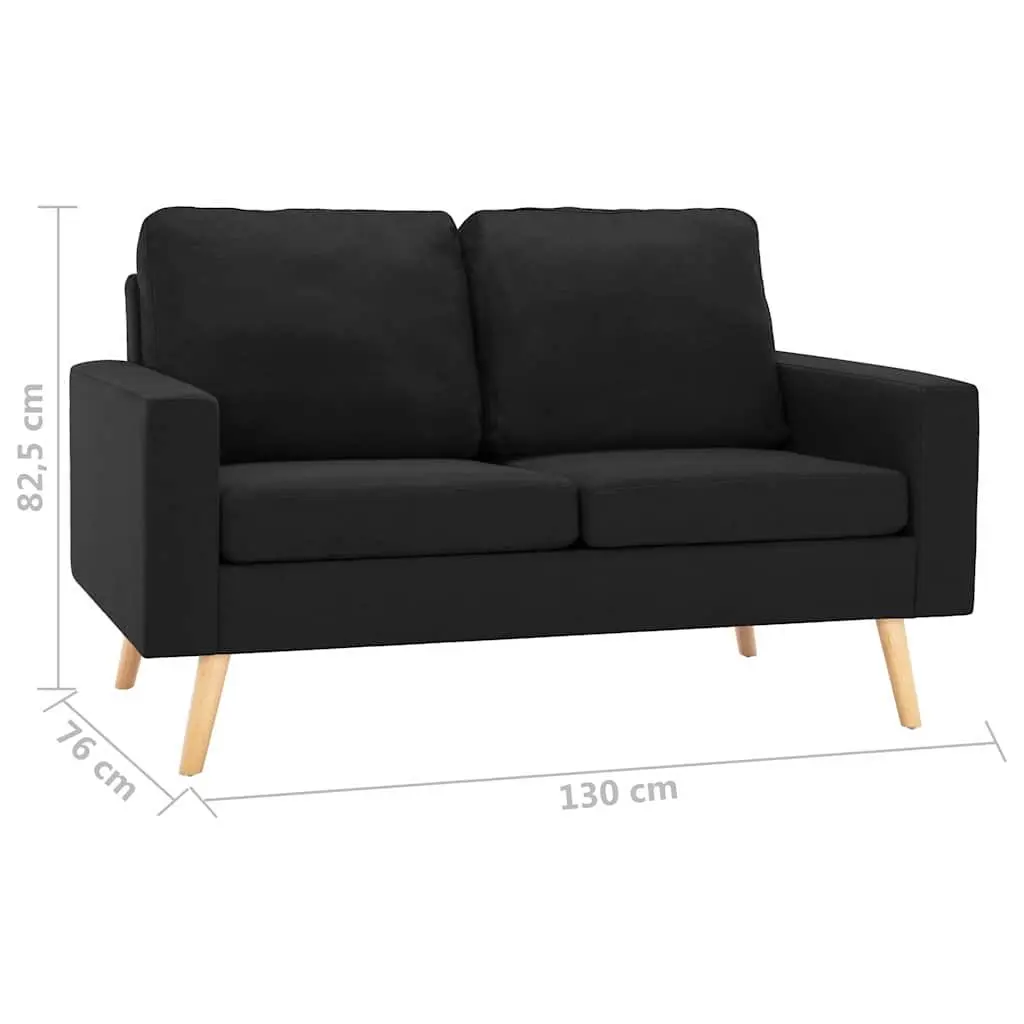 2-Seater Sofa Black Fabric Upholstered Padded Cushions Wooden Frame Living Room