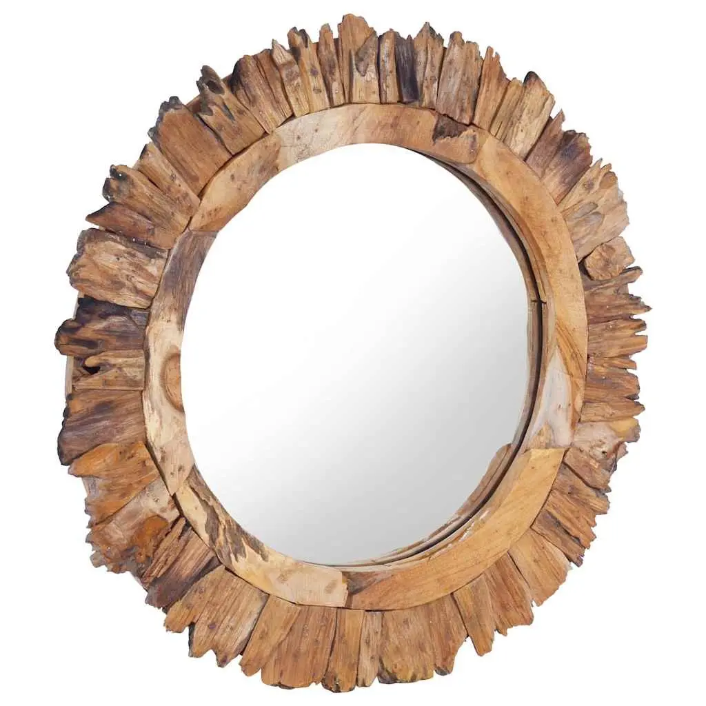 Round Wall Mirror 60 cm Petal Design Teak Wood Frame Home Decor Bathroom