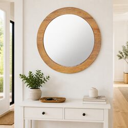 Round Wall Mirror Specifications: 60 cm Brown Teak Frame