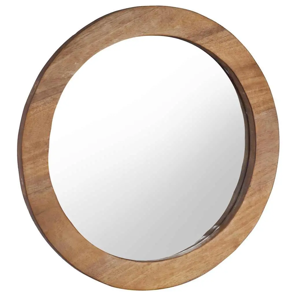 Round Wall Mirror 60 cm Brown Teak Frame Handmade Natural Wood Home Decor