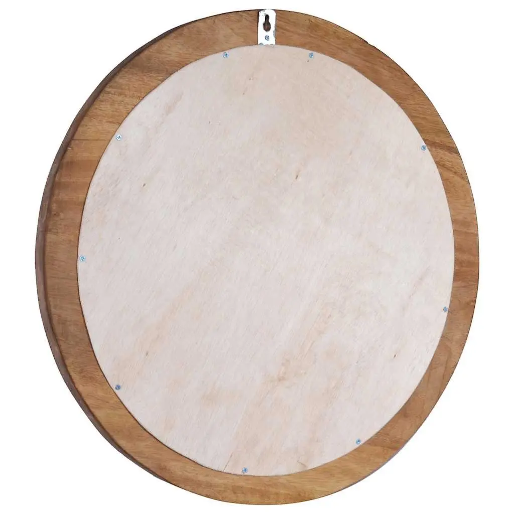 Round Wall Mirror 60 cm Brown Teak Frame Handmade Natural Wood Home Decor