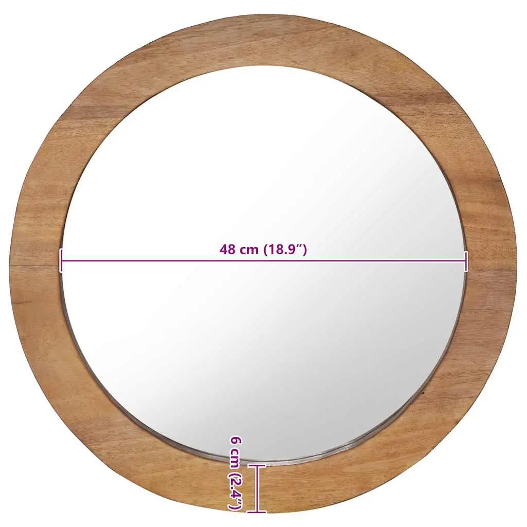 Round Wall Mirror 60 cm Brown Teak Frame Handmade Natural Wood Home Decor