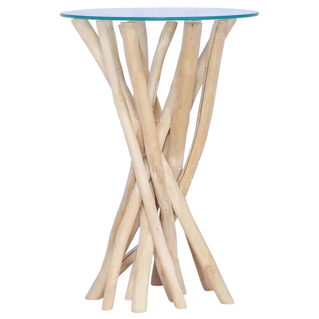 Coffee Table Living Room Solid Teak Wood Glass Top 35x35x50cm