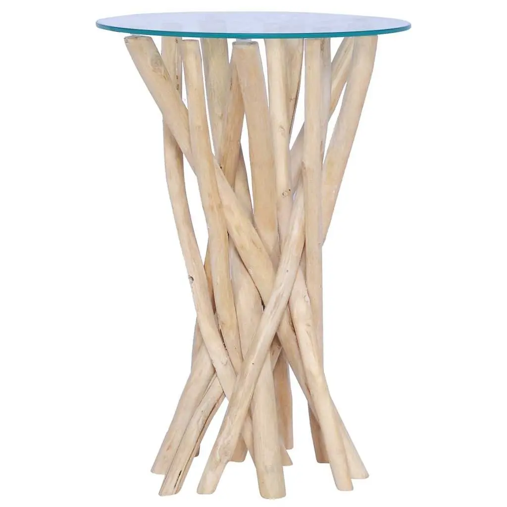 Coffee Table Living Room Solid Teak Wood Glass Top 35x35x50cm