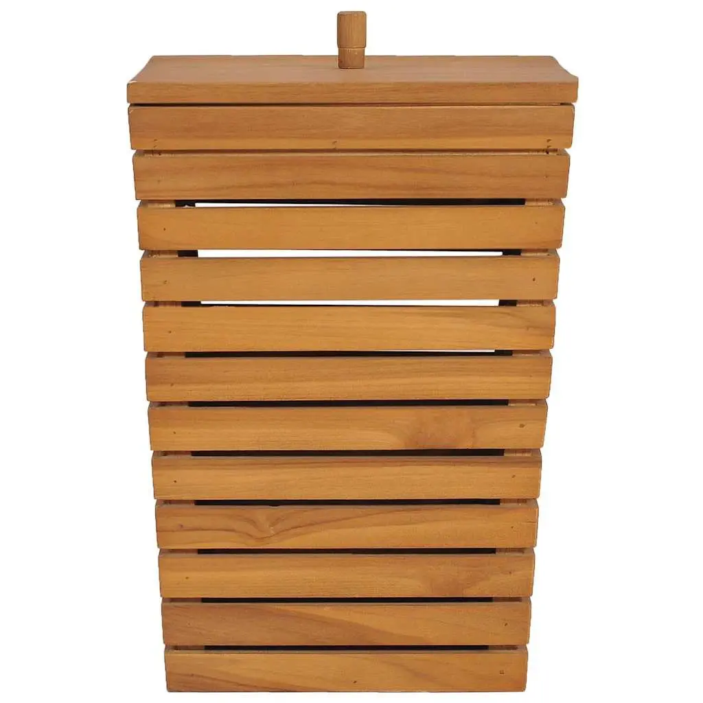 Laundry Basket 30x30x45cm Brown Slatted Design Storage Bin Wooden Household