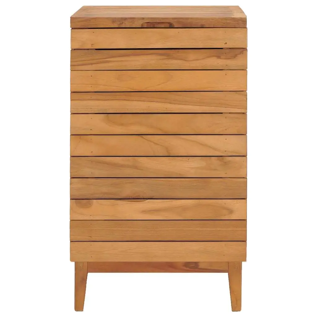 Laundry Basket Brown Slatted Design Solid Teak Wood Storage Bin Household