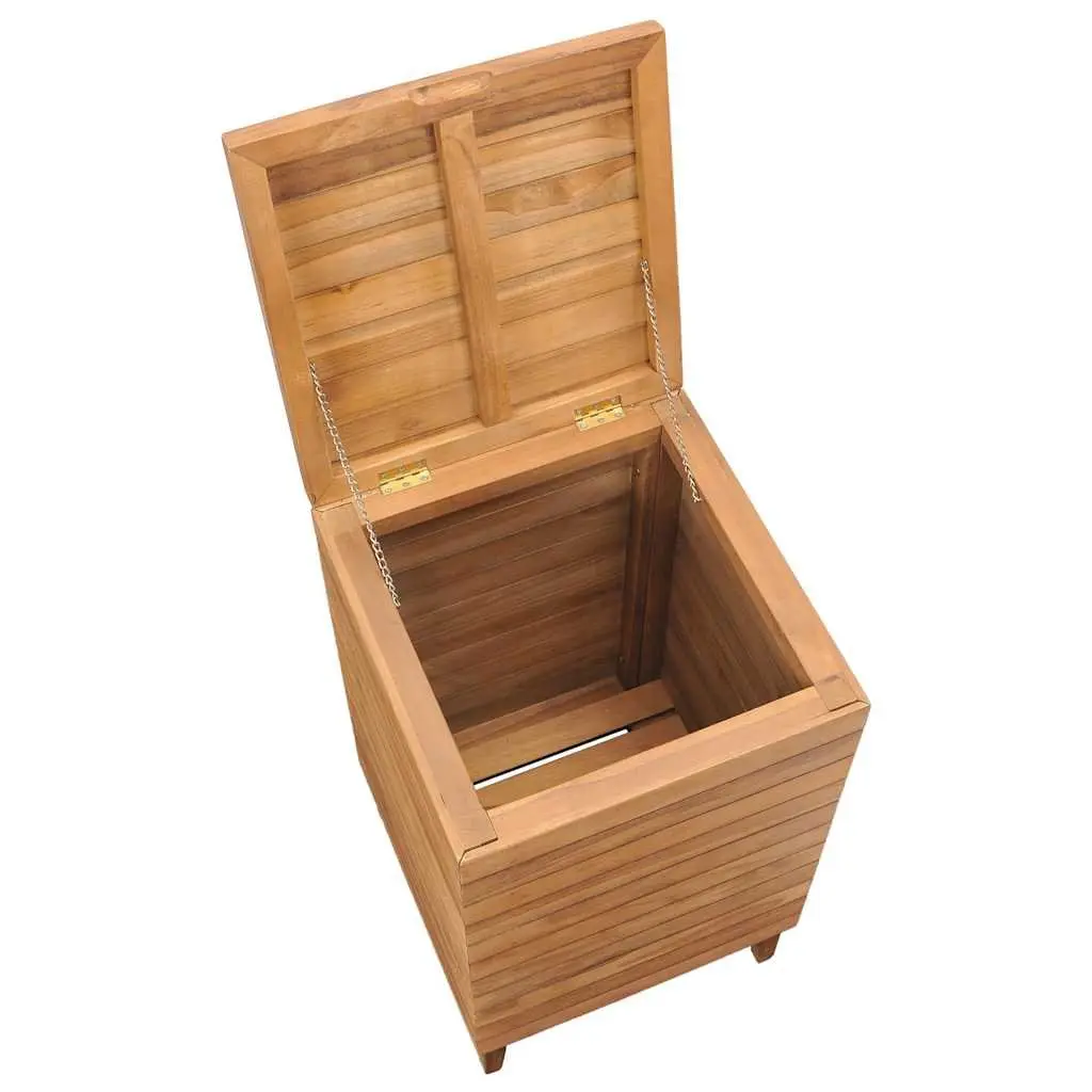 Laundry Basket Brown Slatted Design Solid Teak Wood Storage Bin Household