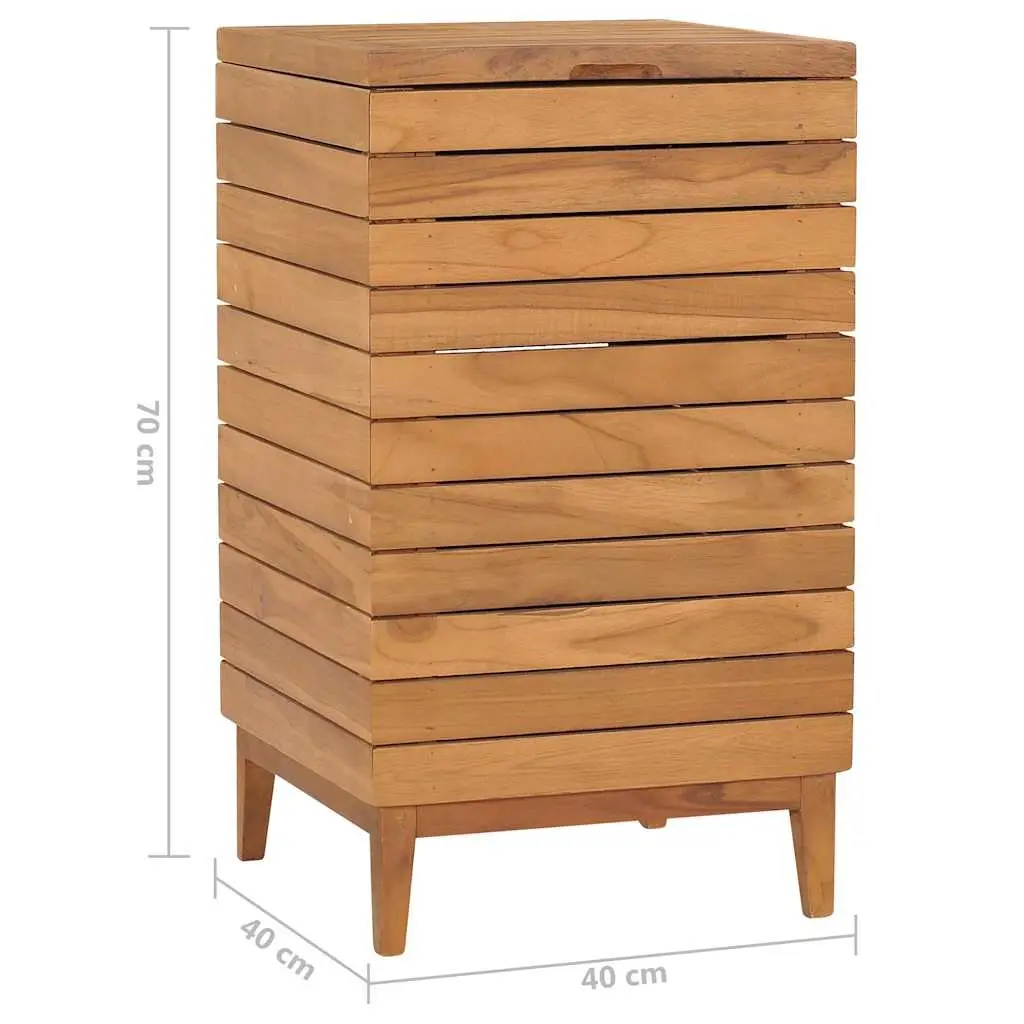 Laundry Basket Brown Slatted Design Solid Teak Wood Storage Bin Household