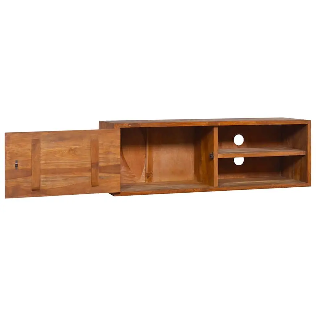 Wall-mounted TV Cabinet for Living Room Solid Teak Wood Storage Unit Brown 90x30x30cm