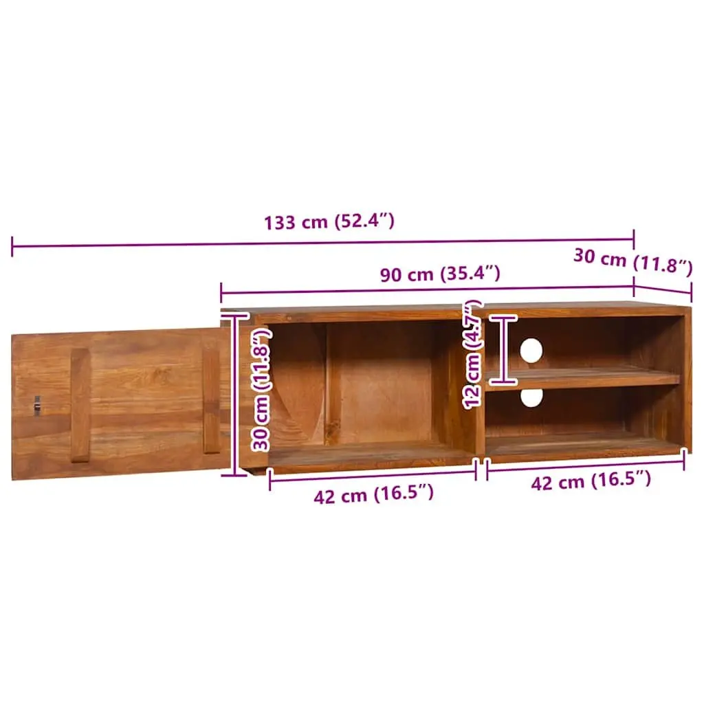 Wall-mounted TV Cabinet for Living Room Solid Teak Wood Storage Unit Brown 90x30x30cm