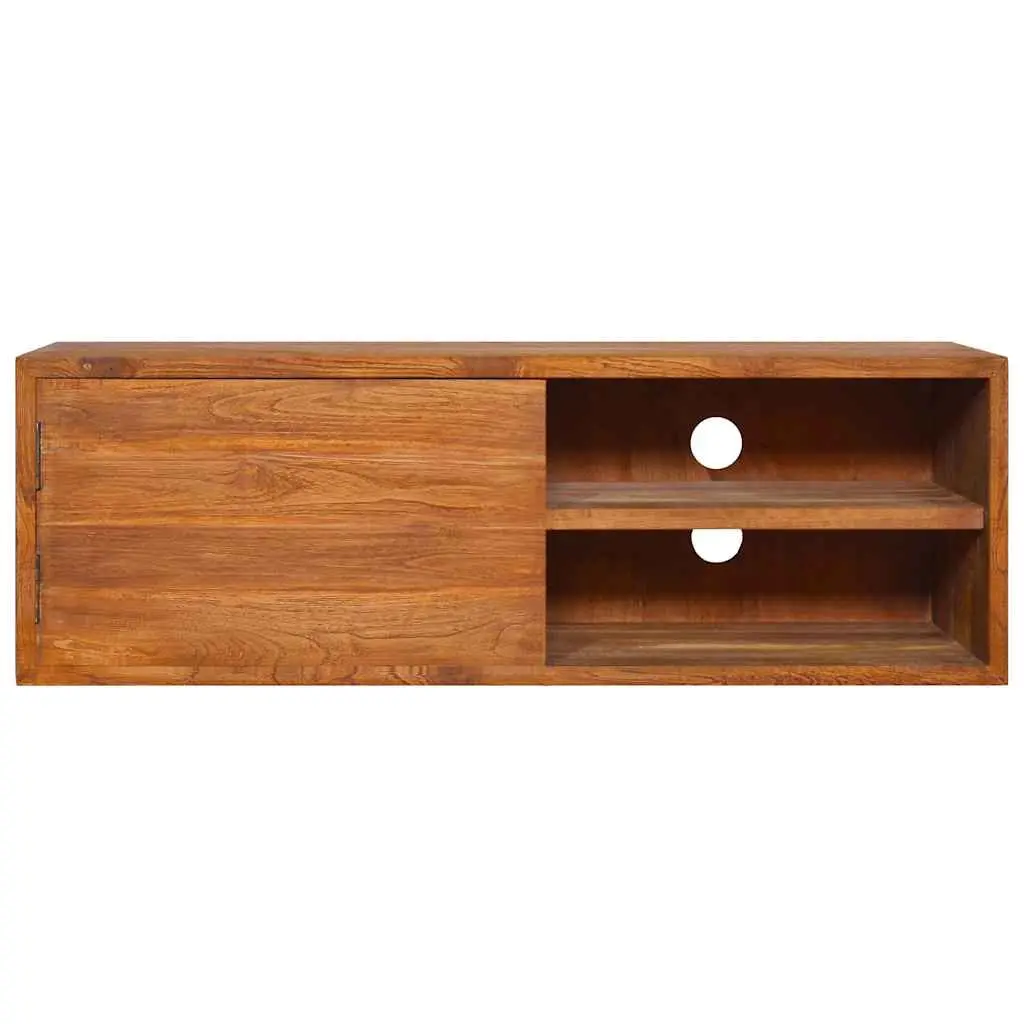 Wall-mounted TV Cabinet for Living Room Solid Teak Wood Storage Unit Brown 90x30x30cm