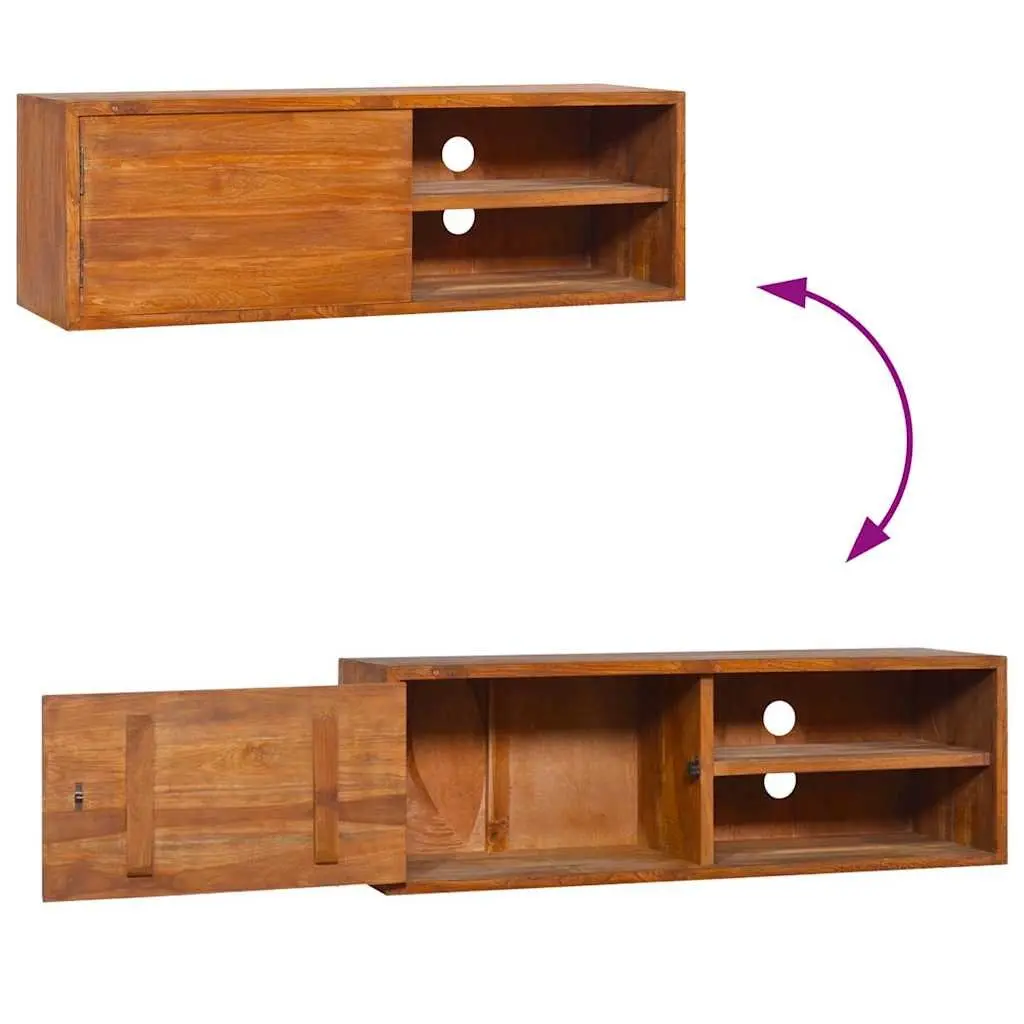 Wall-mounted TV Cabinet for Living Room Solid Teak Wood Storage Unit Brown 90x30x30cm