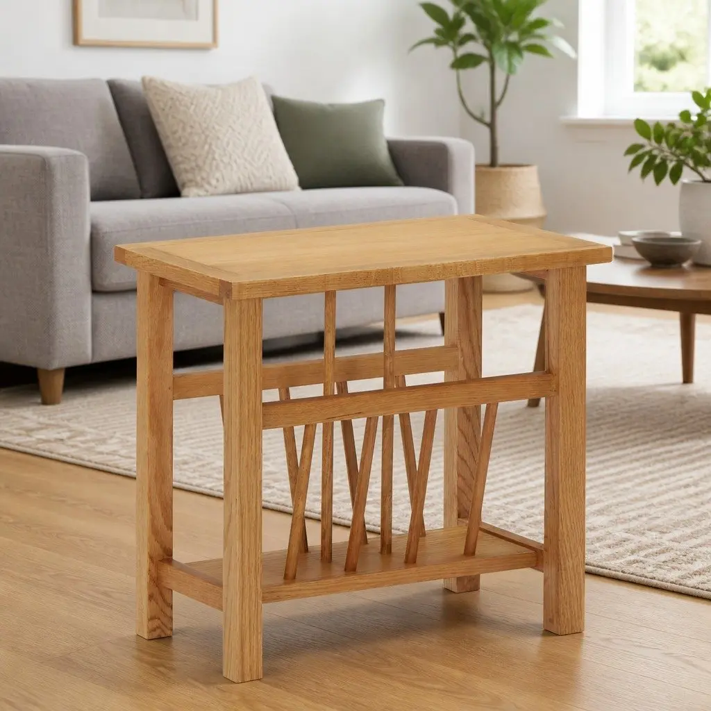 End Table Magazine Rack 45x27x42 cm Solid Oak Wood Brown Accent Furniture