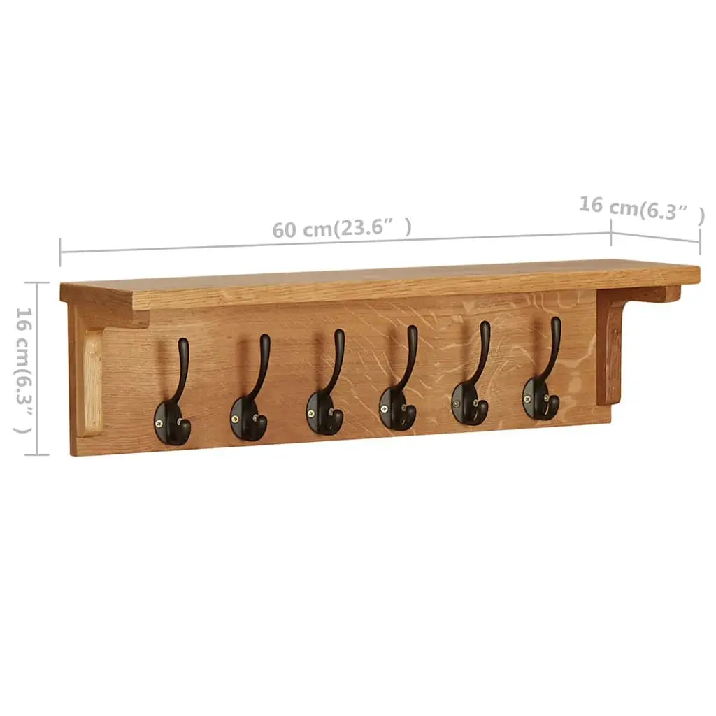 Solid Oak Coat Rack with 6 Hooks
