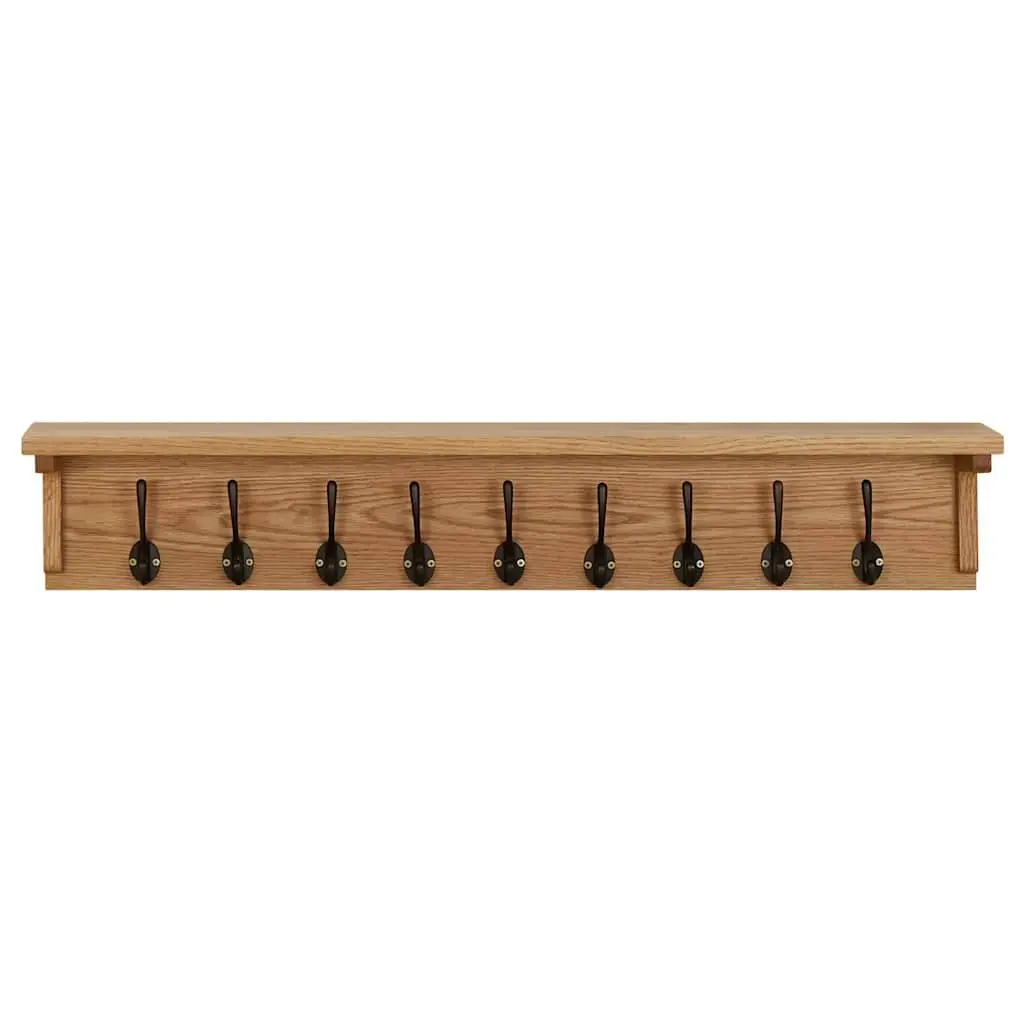 Solid Oak Wood Coat Rack 9 Hooks Wall-Mounted Entryway Hallway Wardrobe Storage