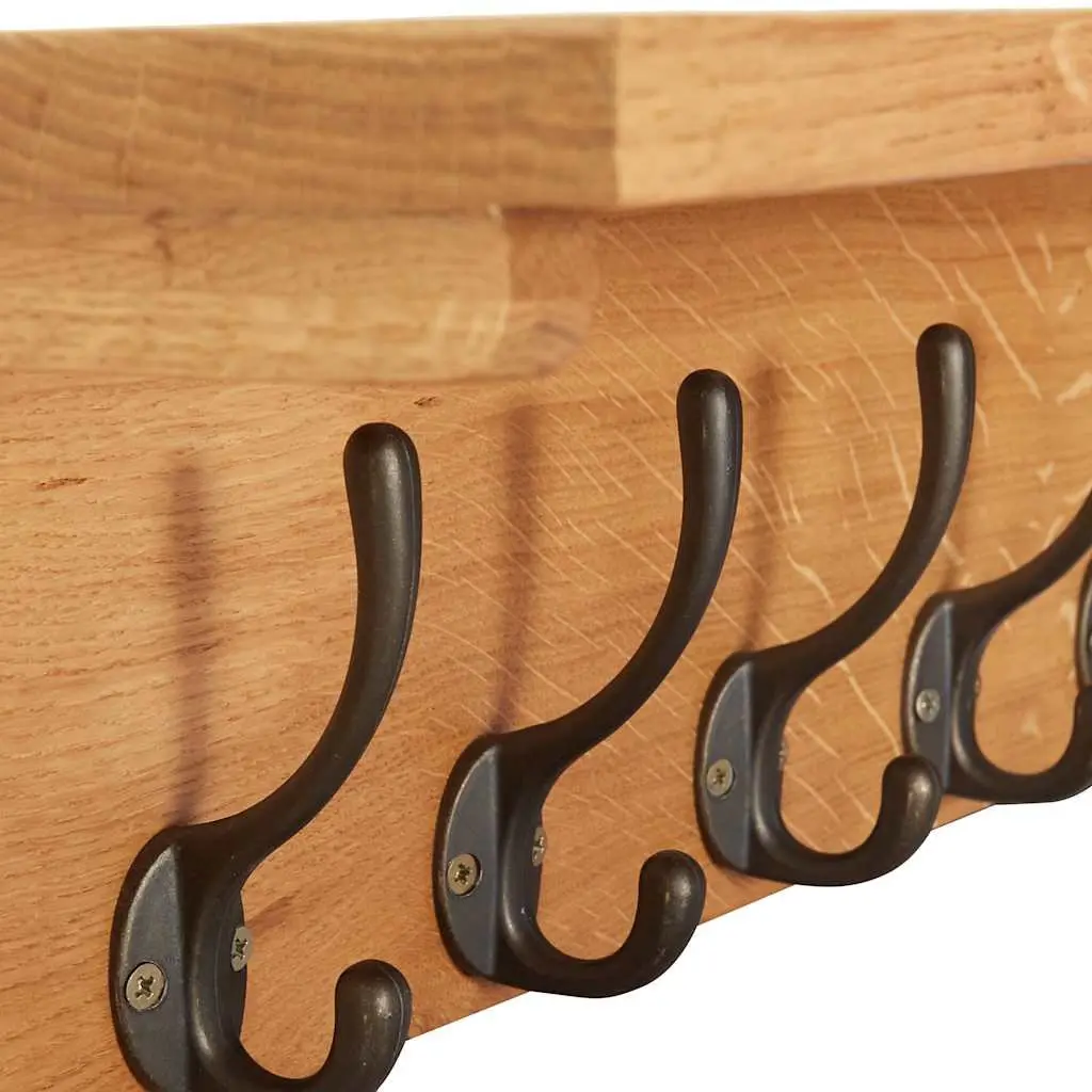 Solid Oak Wood Coat Rack 9 Hooks Wall-Mounted Entryway Hallway Wardrobe Storage