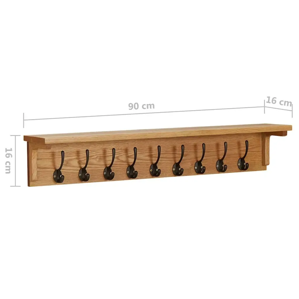 Solid Oak Wood Coat Rack 9 Hooks Wall-Mounted Entryway Hallway Wardrobe Storage