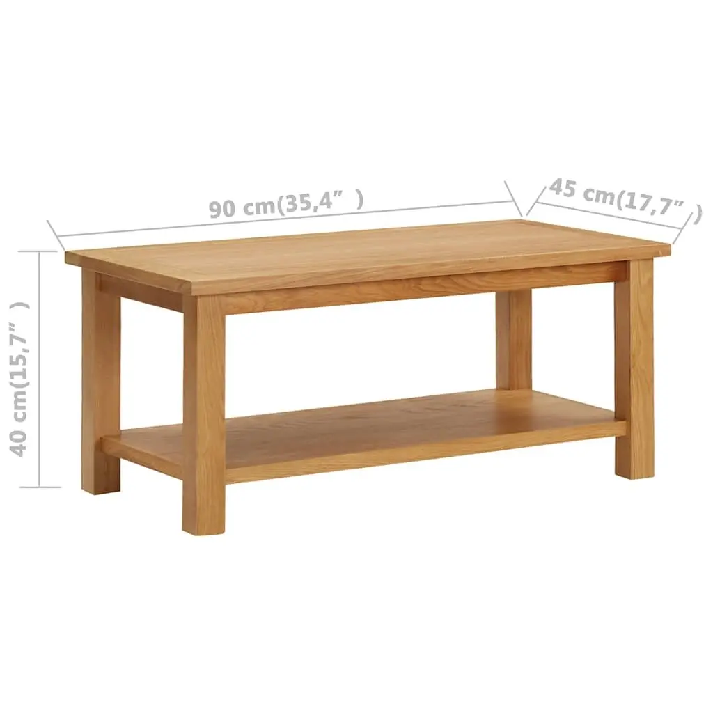90x45x40 cm Solid Oak Coffee Table with Shelf