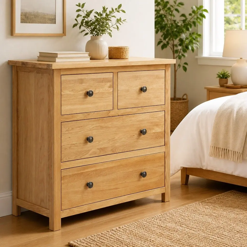 Chest of Drawers 80x35x75cm Solid Oak Wood Bedroom Storage Cabinet 4 Drawers