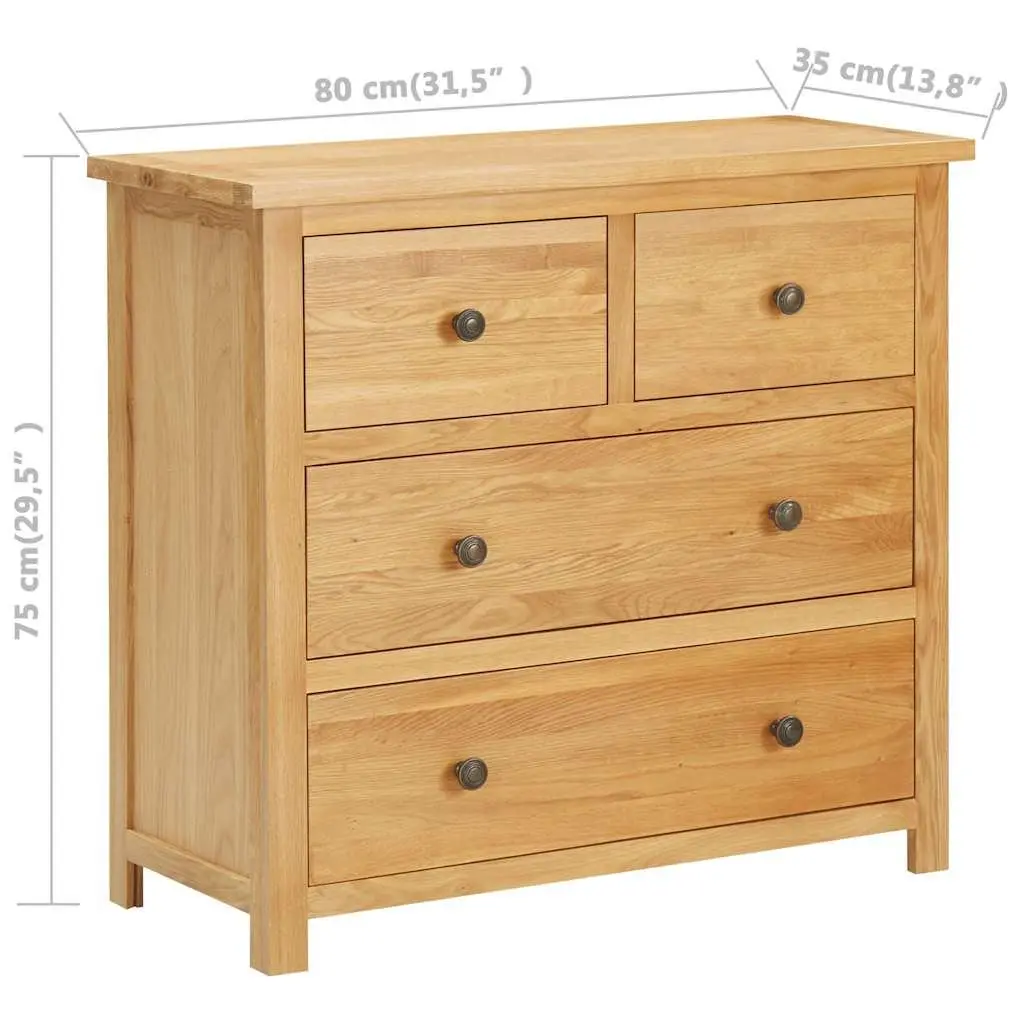 Chest of Drawers Bedroom Storage Cabinet 80x35x75cm Solid Oak Wood 4 Drawers