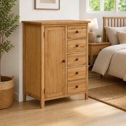 Solid Oak Wood Wardrobe Cabinet with Door and Drawers Storage Furniture Brown
