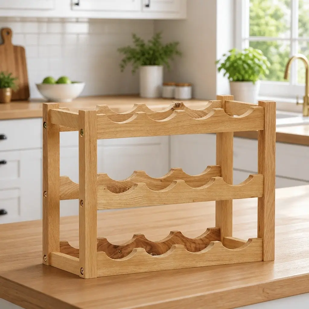 Wine Rack Freestanding Storage Organiser for Kitchen Dining Bar Solid Oak Wood Brown