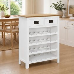 Wine Cabinet Brown Solid Oak Wood Storage Furniture Open Racks Drawers