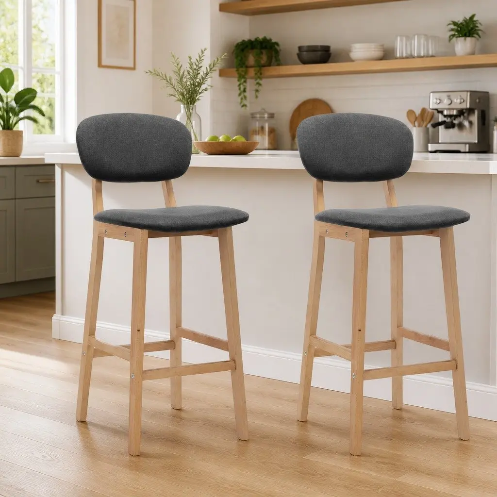 Grey Fabric Bar Stools Set of 2