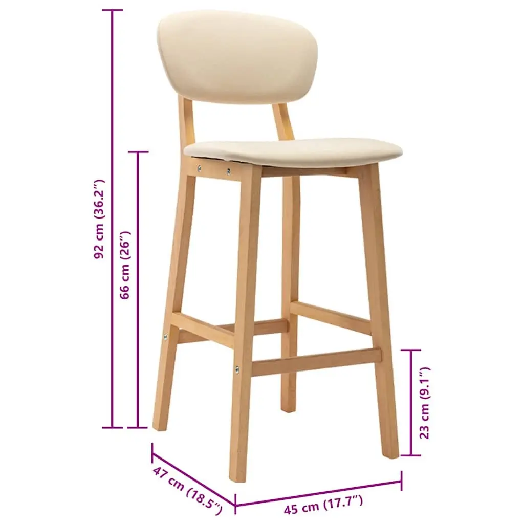 Bar Stools Set of 2 for Home Office Cafe Cream Upholstered Chairs with Footrest