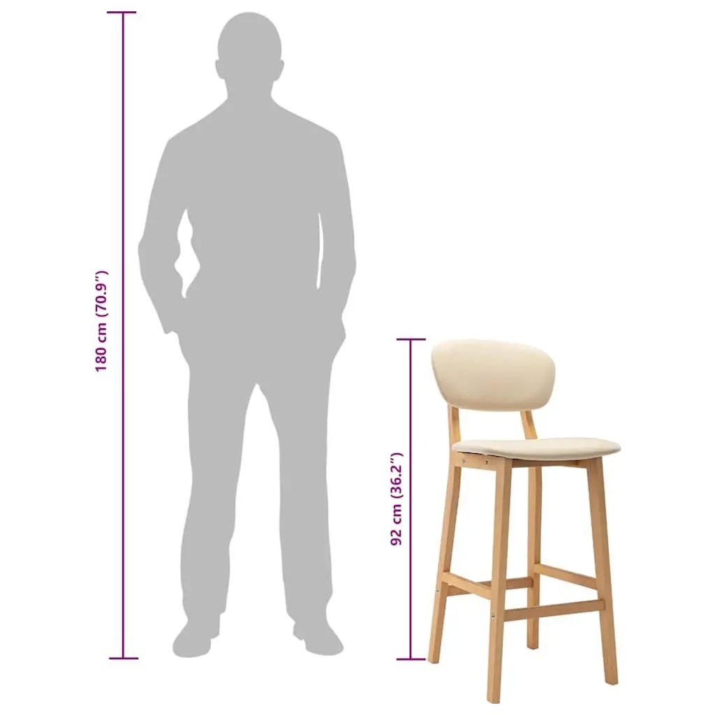 Bar Stools Set of 2 for Home Office Cafe Cream Upholstered Chairs with Footrest