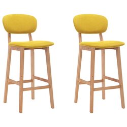 Yellow Fabric Bar Stool Set of 2 with Beech Wood Legs
