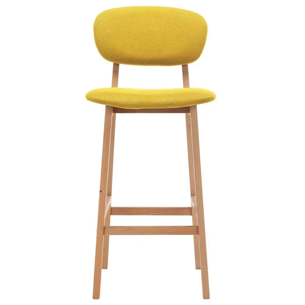 Yellow Fabric Bar Stools Set 2 Pieces Backrest Footrest for Kitchen Dining Counter