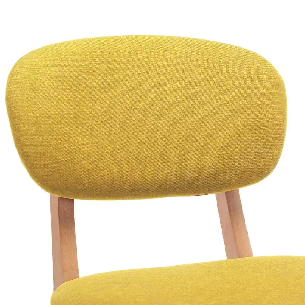 Yellow Fabric Bar Stools Set 2 Pieces Backrest Footrest for Kitchen Dining Counter
