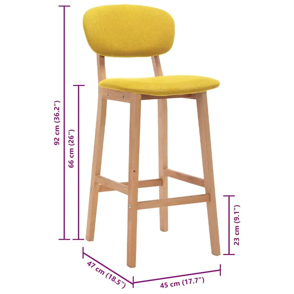 Yellow Fabric Bar Stools Set 2 Pieces Backrest Footrest for Kitchen Dining Counter
