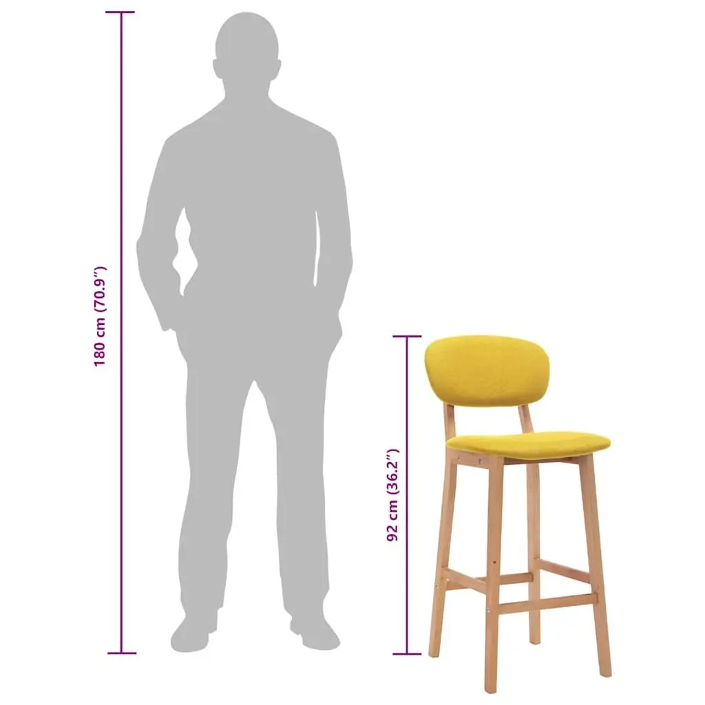 Yellow Fabric Bar Stools Set 2 Pieces Backrest Footrest for Kitchen Dining Counter