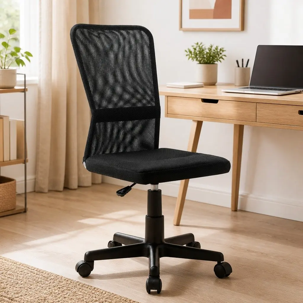 Office Chair Black Mesh Fabric Mid Back Height Adjustable Swivel Desk Chair