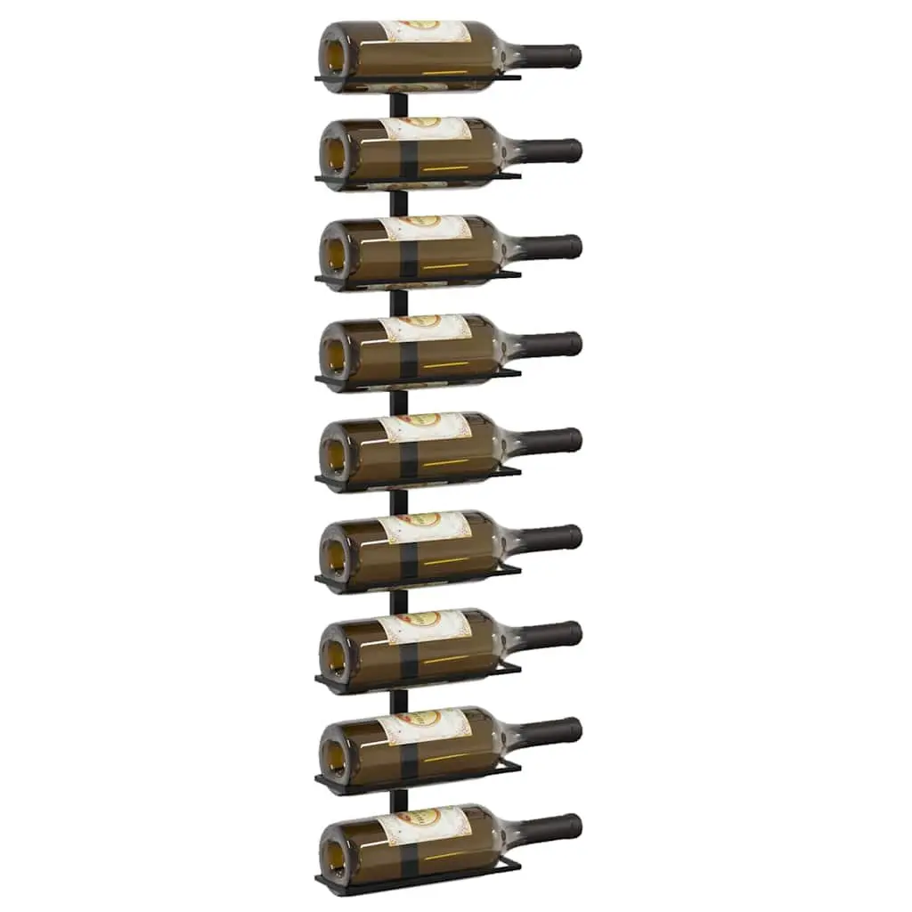 Wall-Mounted Wine Rack Black Iron Modern Home Decor 9 Bottle Storage