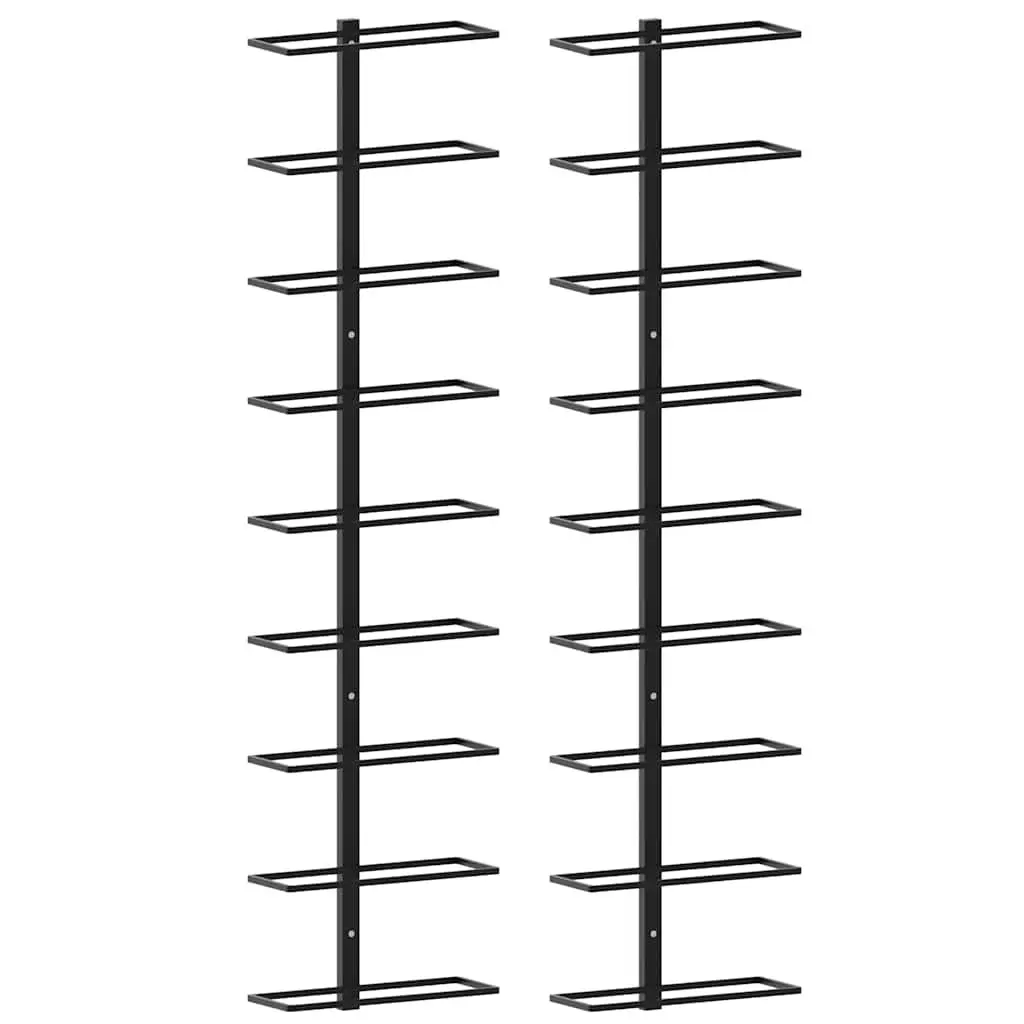 Wall-mounted Wine Rack Black Iron for Kitchen Dining Bar 2 Pieces