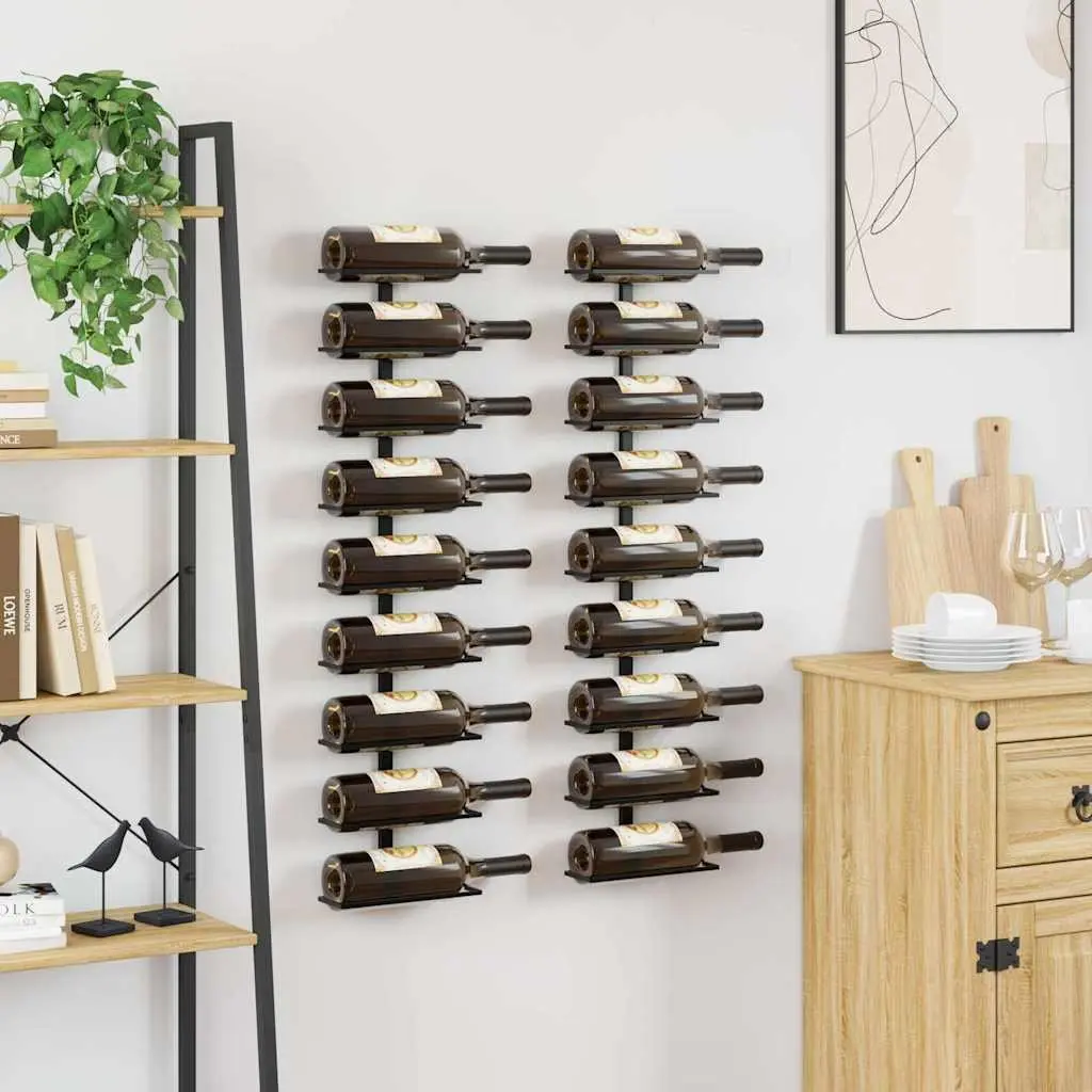 Wall-mounted Wine Rack Black Iron for Kitchen Dining Bar 2 Pieces