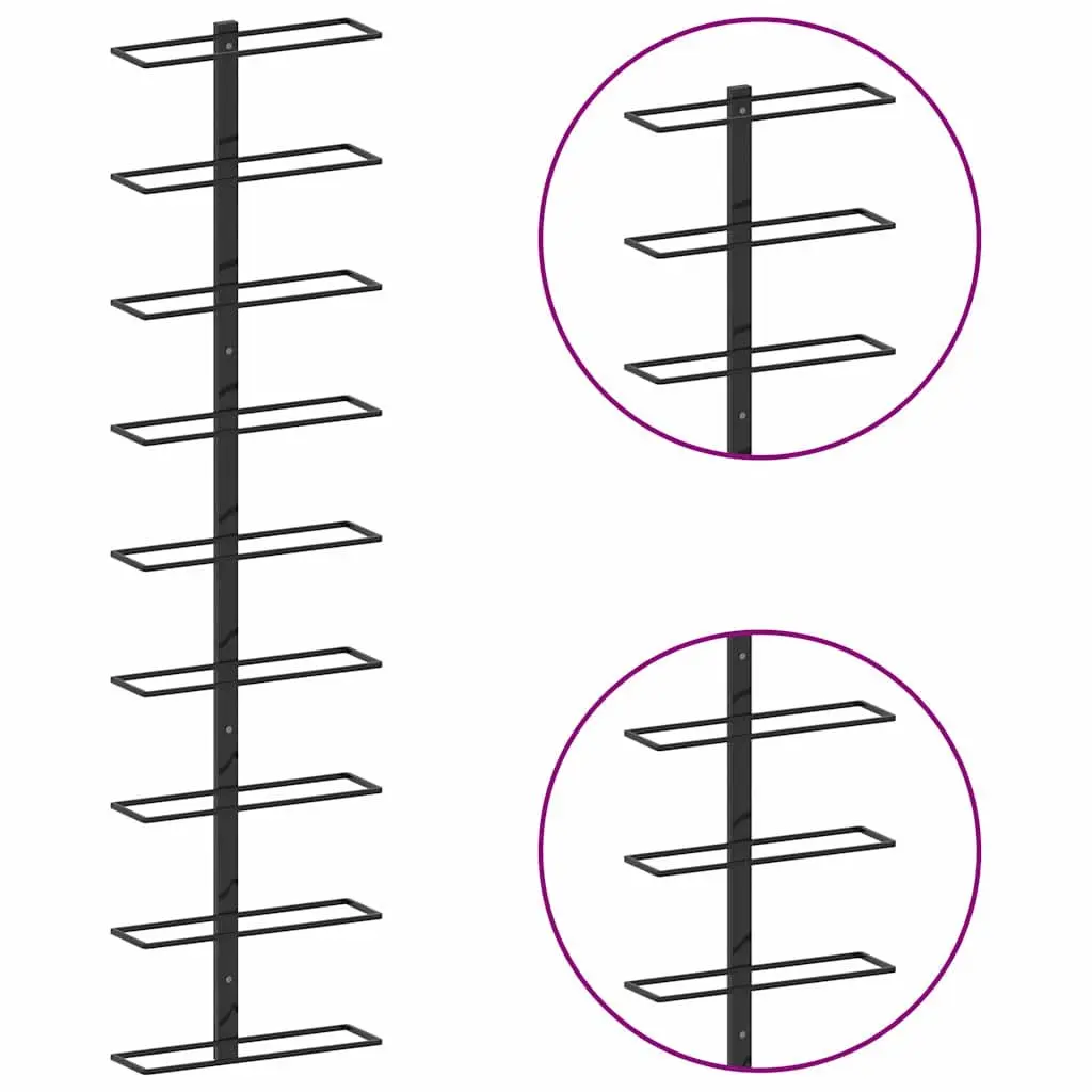 Wall-mounted Wine Rack Black Iron for Kitchen Dining Bar 2 Pieces