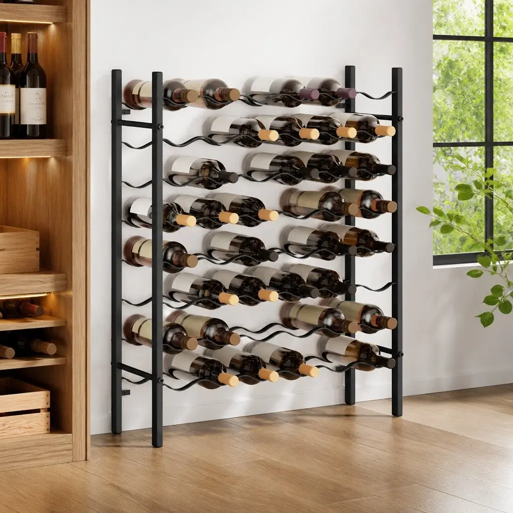 Wine Rack for Kitchen Dining Bar 48 Bottle Black Metal Storage Cabinet Display Stand