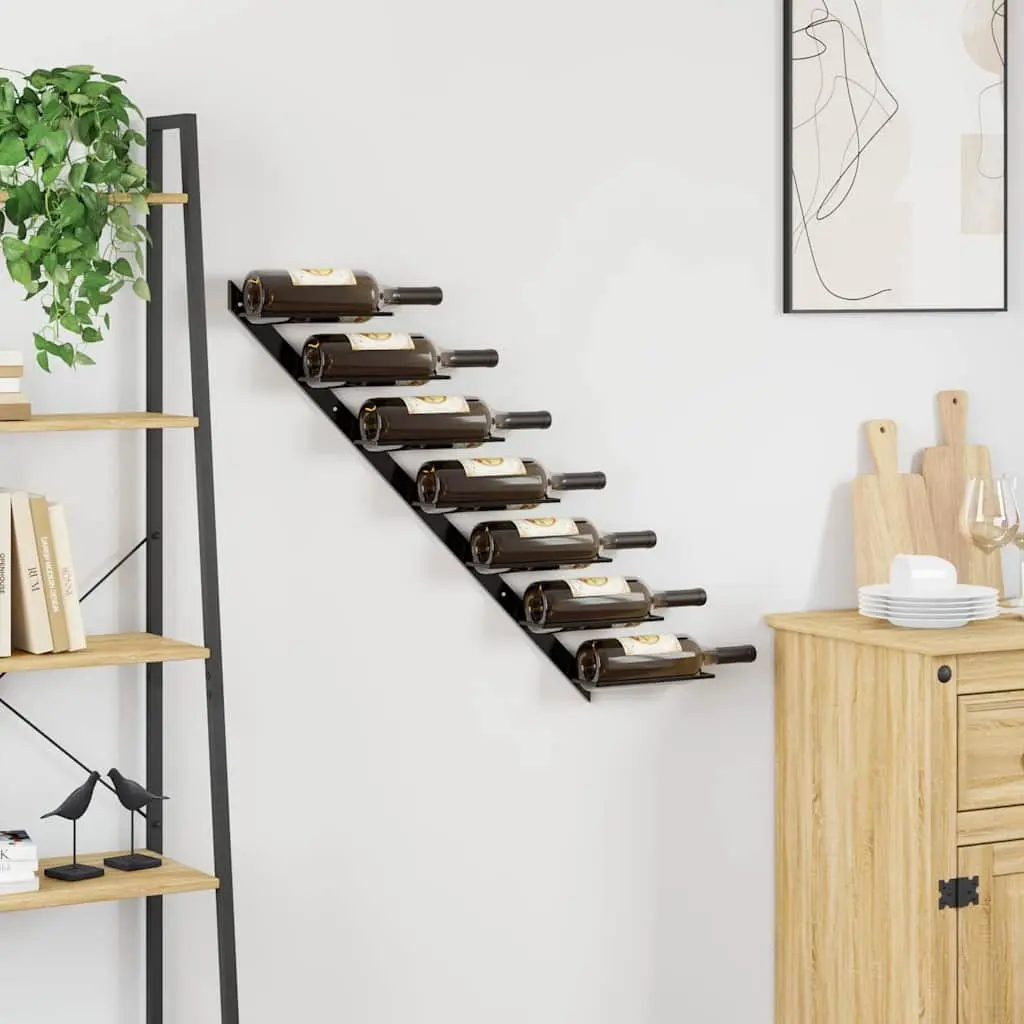 Wall-Mounted Black Metal Wine Rack, Holds 7 Bottles