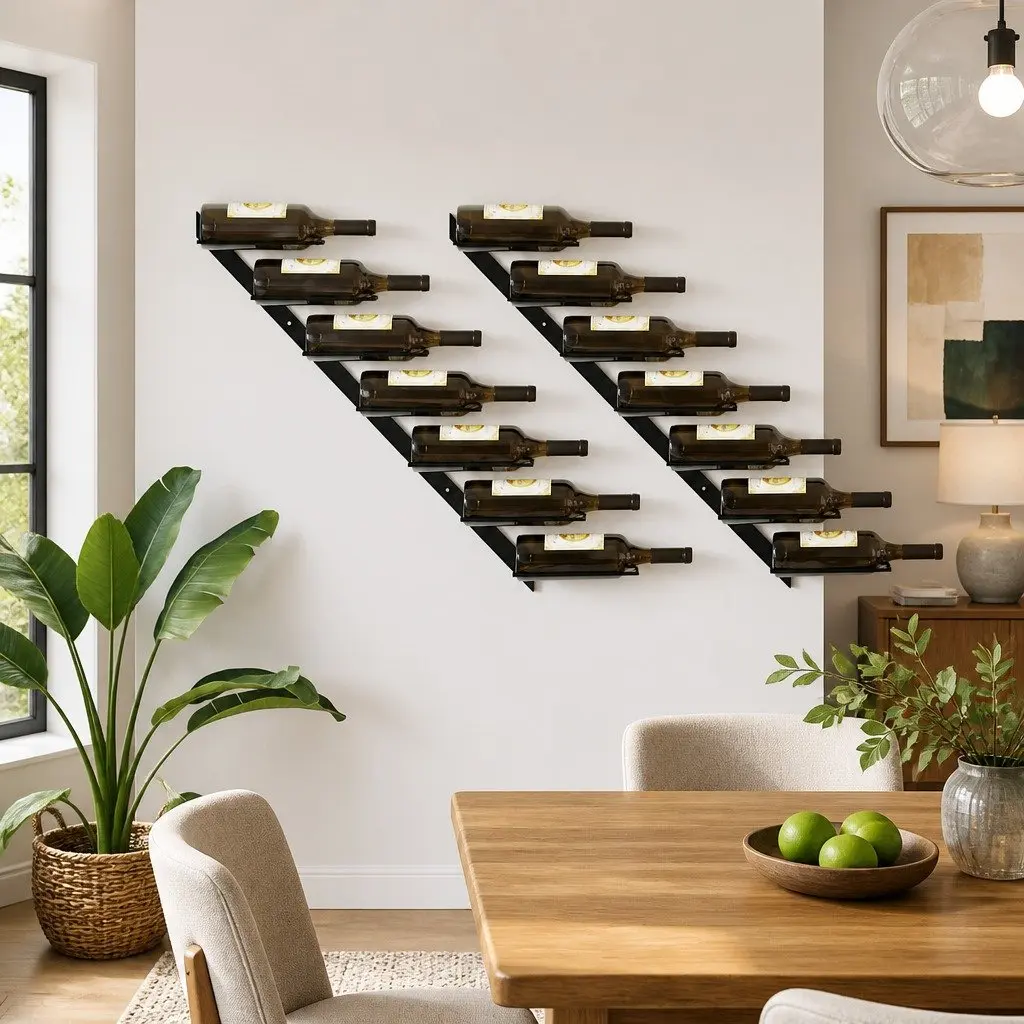 Wall-mounted Wine Rack Storage Black Metal 2 Piece
