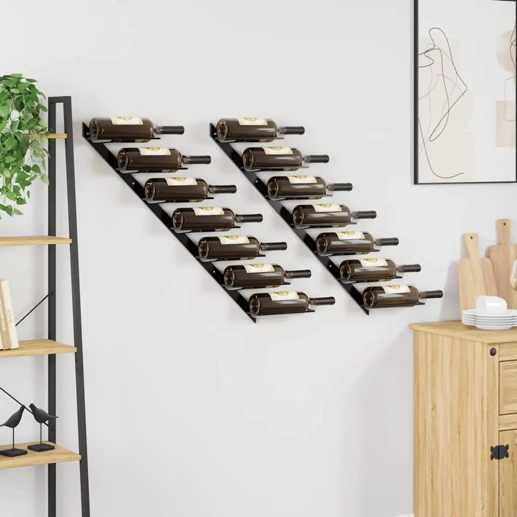 Wall-mounted Wine Rack Storage Black Metal 2 Piece