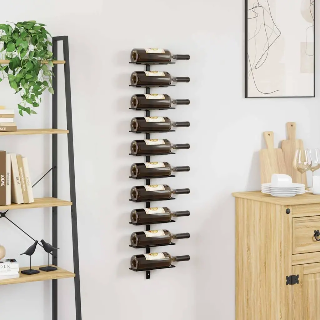 Wall-Mounted Wine Rack for Kitchen Dining Bar Black Metal 10 Bottle Capacity
