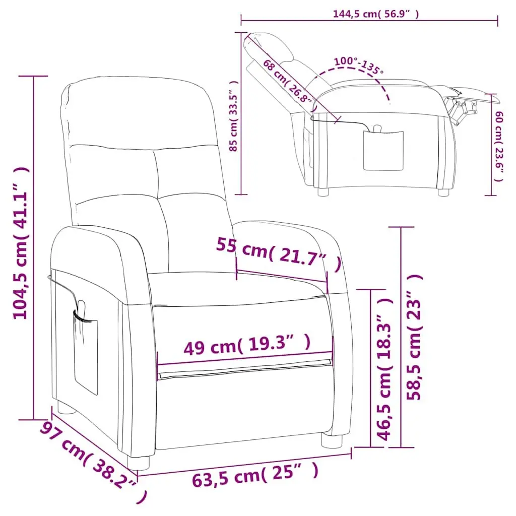 Electric Massage Chair for Home Grey Fabric Reclining Armchair 6 Massage Points