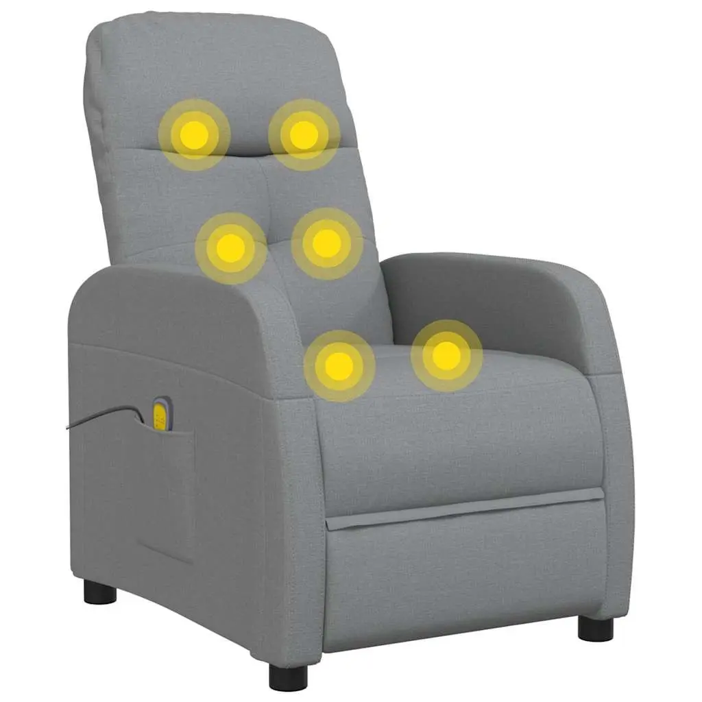 Electric Massage Chair for Home Grey Fabric Reclining Armchair 6 Massage Points