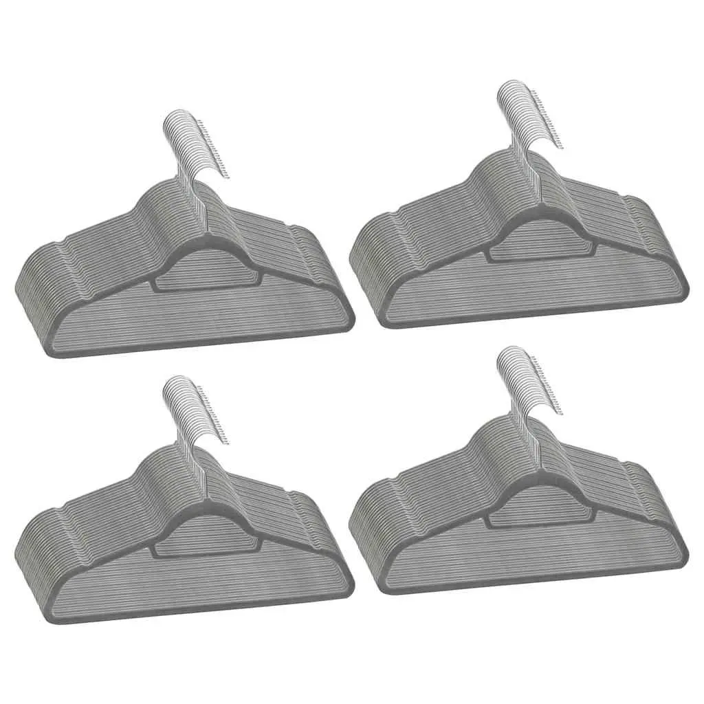 Clothes Hangers for Wardrobe or Closet 100 Piece Grey Velvet Coating Plastic Metal Durable
