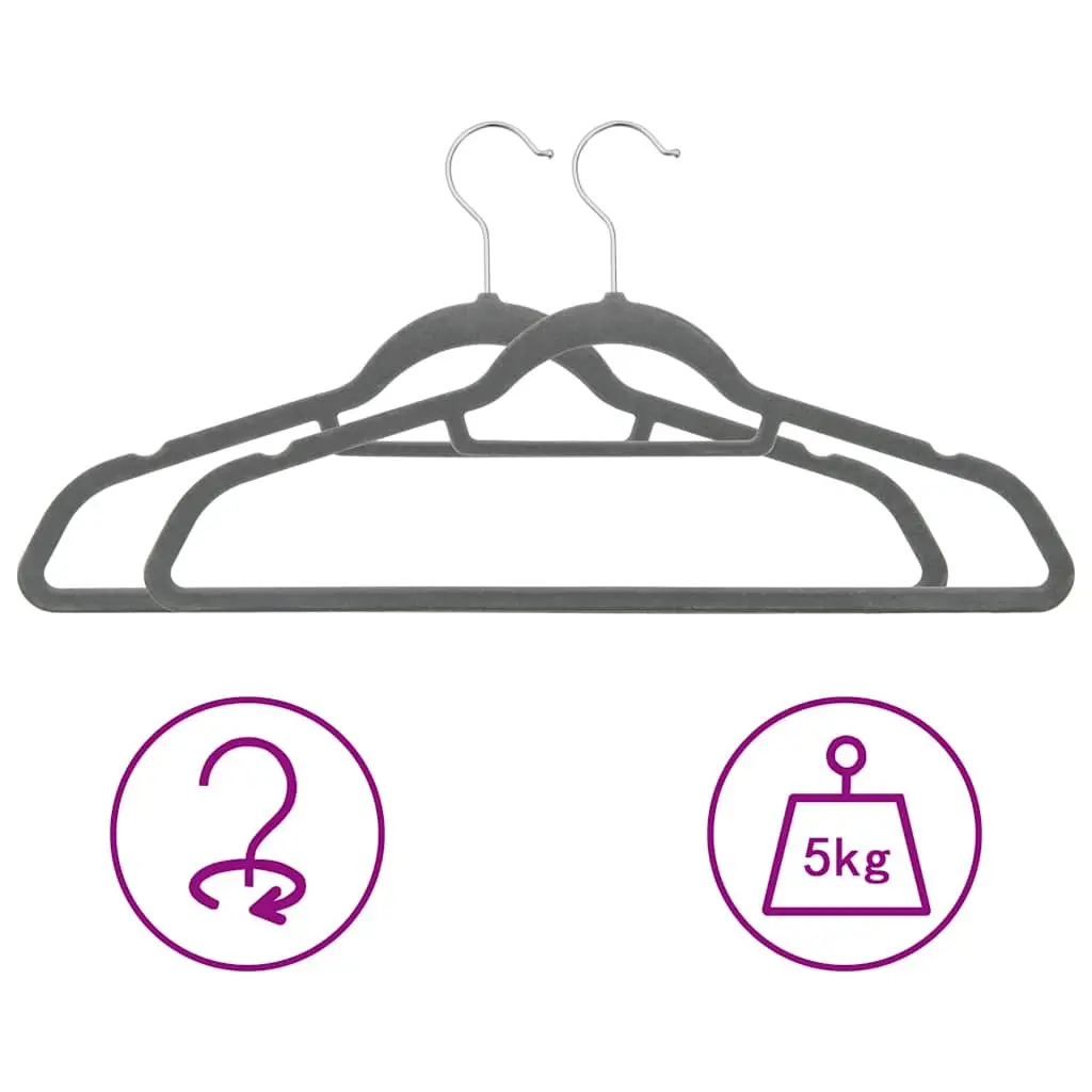 Clothes Hangers for Wardrobe or Closet 100 Piece Grey Velvet Coating Plastic Metal Durable